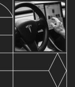 Graphic with headshot photo of Ben Tolkin and photo of a car wheel with a Tesla logo and a hand that's hovering next to it.