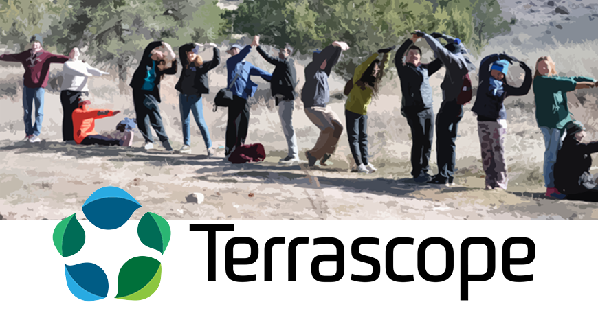 Students spell out Terrscope, making the letters with their bodies.